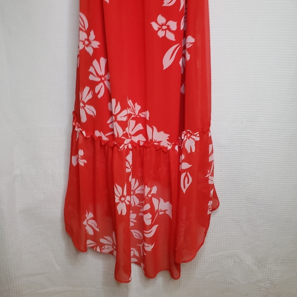 NEW Marciano Women's XS Light Red Sheer Floral High-Low Summer Tripical Dress - Picture 6 of 9